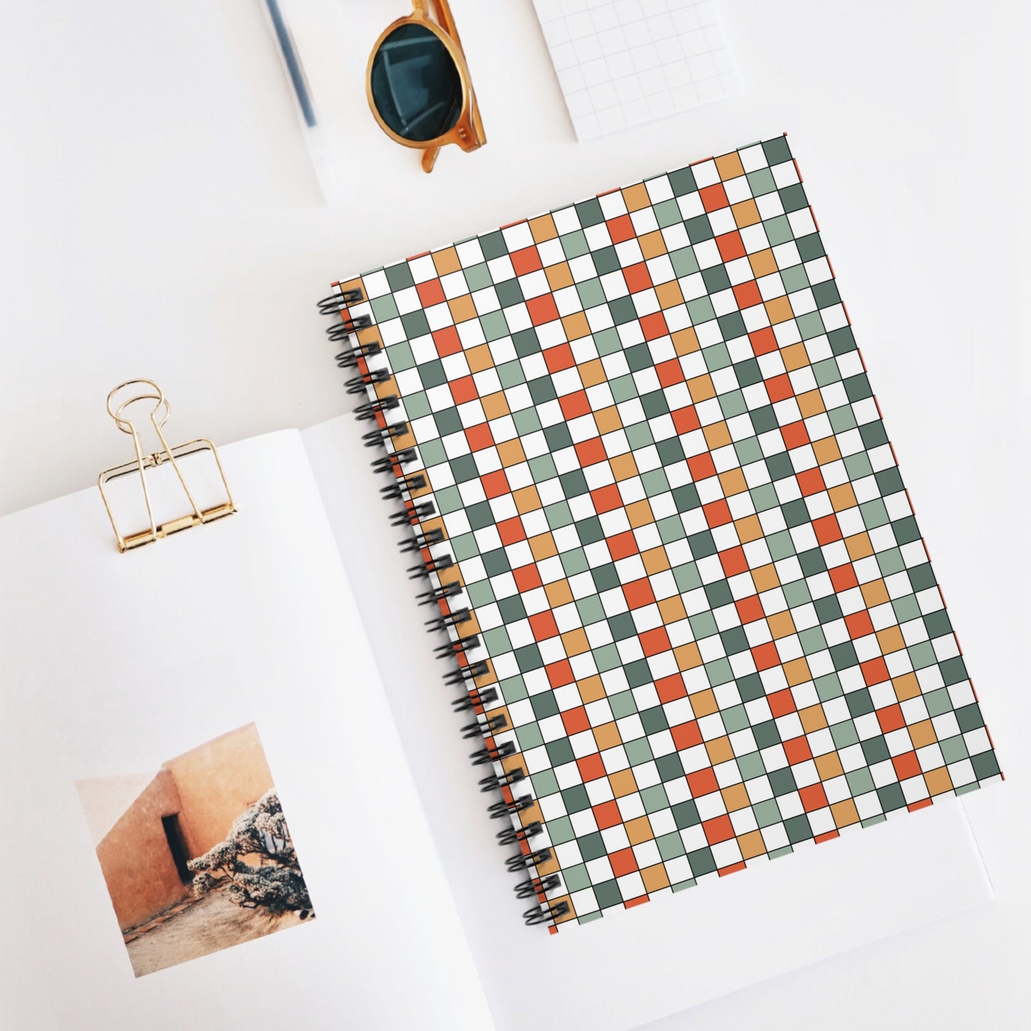 Boho Chic Kaleido Check Patterns | Spiral Bound Journal