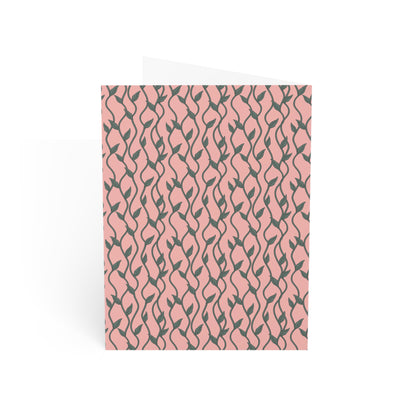 Pink Boho Chic Floral Vines Greeting Cards Set - 10pc