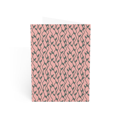 Pink Boho Chic Floral Vines Greeting Cards Set - 10pc