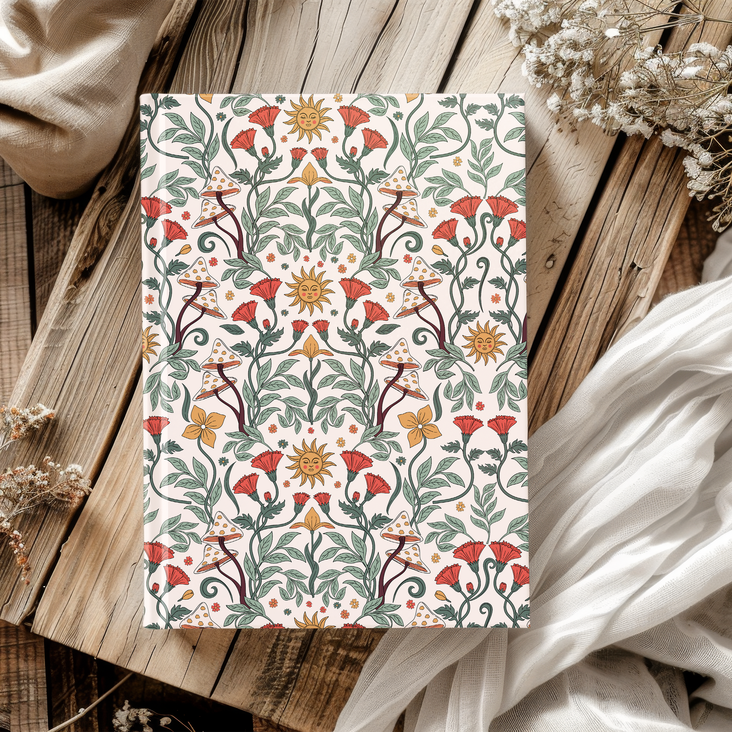 Boho Chic Sunlit Shroom & Wildflower Haven | Premium | Hardcover Journal Matte