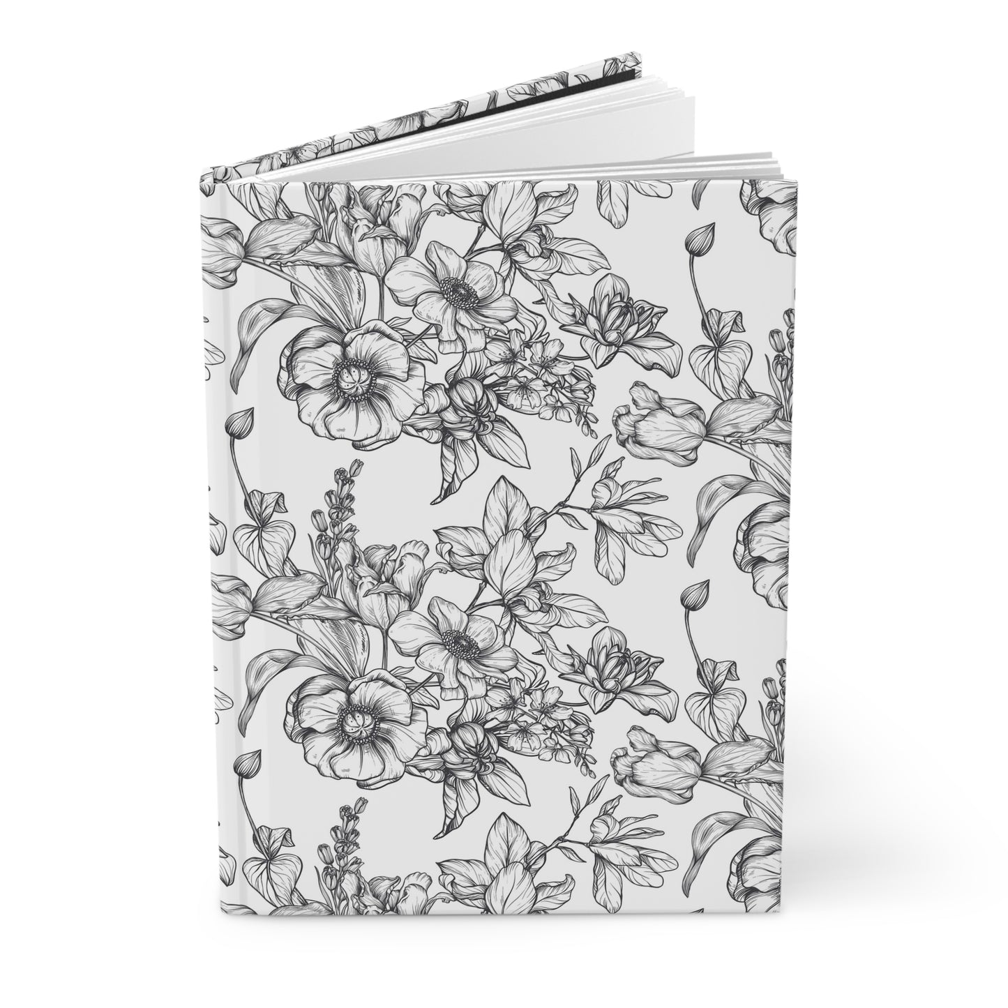 Monochrome Floral Blooms  | Hardcover Journal - Durable Quality Notebook