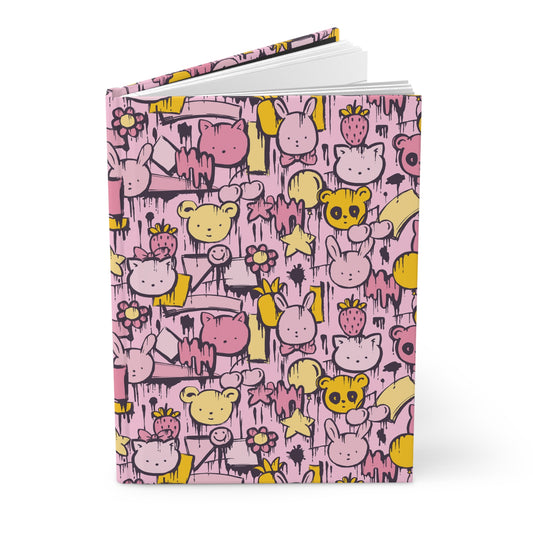 Grunge Pink Panda Friends | Hardcover Journal - Durable Quality Notebook