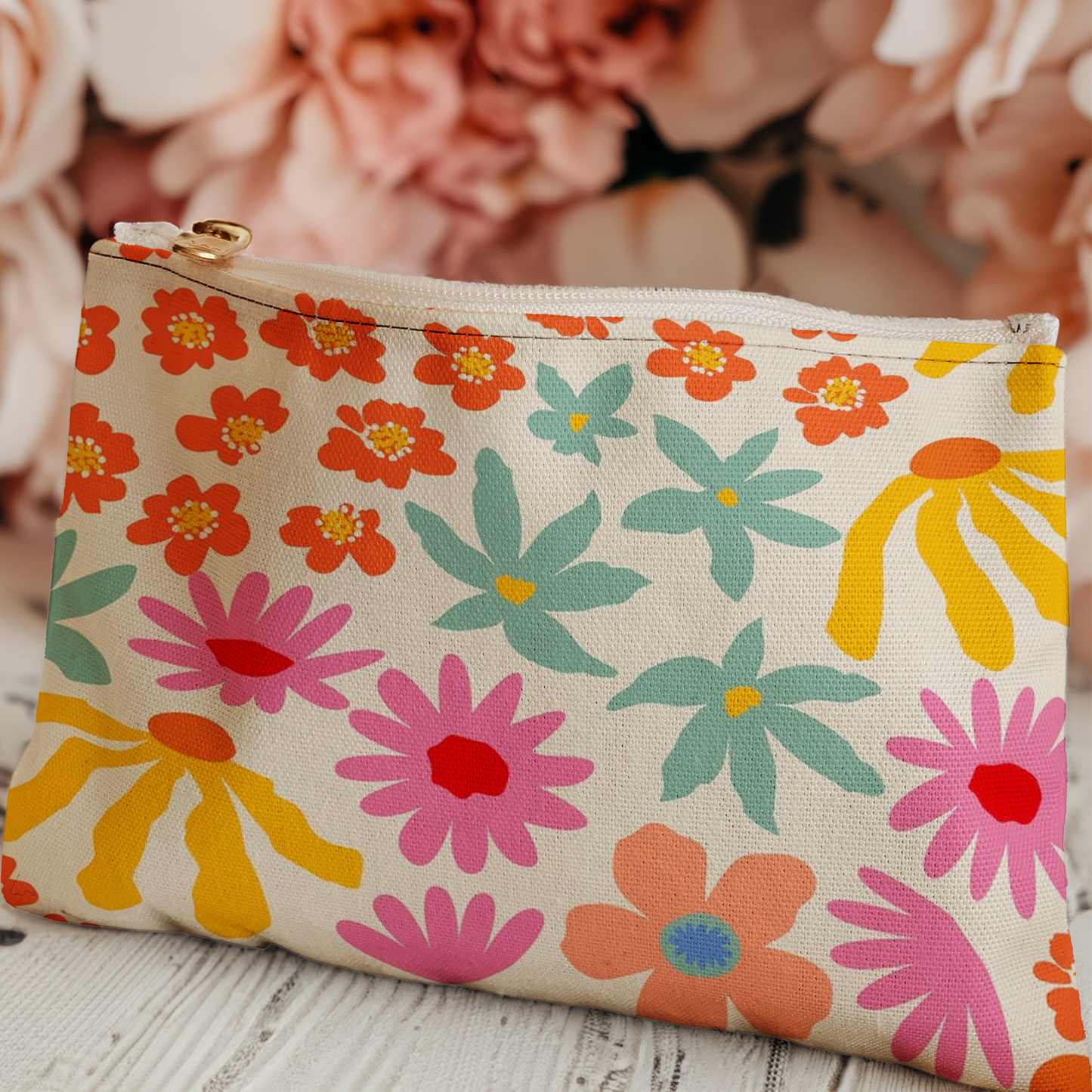 Retro Neon Bloom XL Pouch – Stylish Storage Pouch for Your Notebook & Essentials