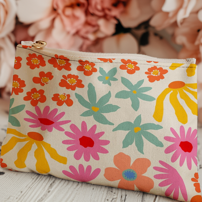 Retro Neon Bloom XL Pouch – Stylish Storage Pouch for Your Notebook & Essentials